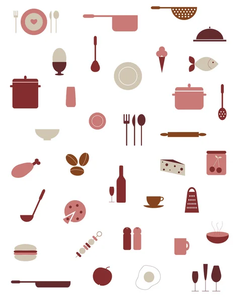 Иконы еды и кухни — стоковый вектор