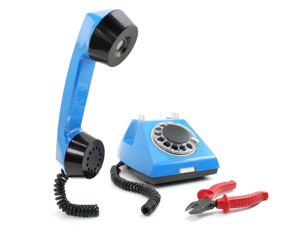 Telefono blu rotto — Foto Stock