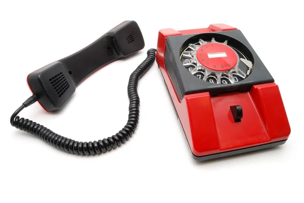 Rojo - teléfono negro con un disco — Foto de Stock