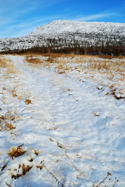 Neve em uma estrada rural — Fotografia de Stock