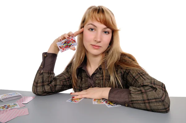 Stock image Girl and playing cards