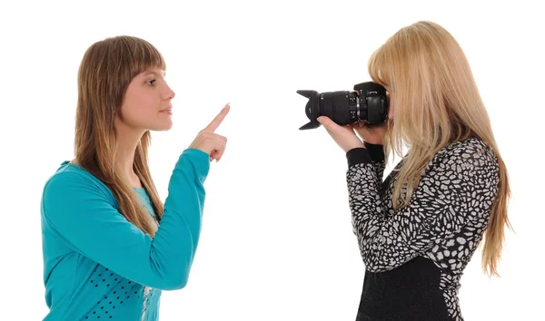 Girl taking picture of friend — Stock Photo, Image
