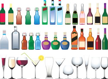 Different bottles, cups and glasses clipart