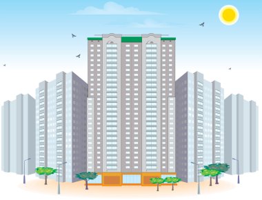 Group of multi-storied buildings clipart