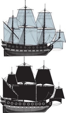 The old sailing ship. clipart