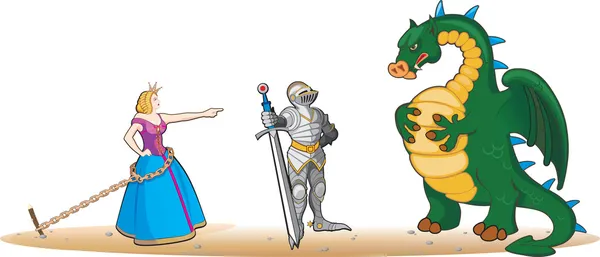 Princesse, chevalier et dragon — Image vectorielle