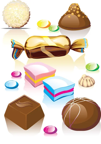 Assorted chocolates candy. — Stock Vector