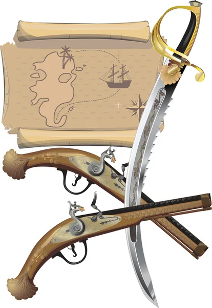 Pirate pistols, dagger — Stock Vector