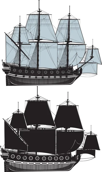 The old sailing ship. — Stock Vector