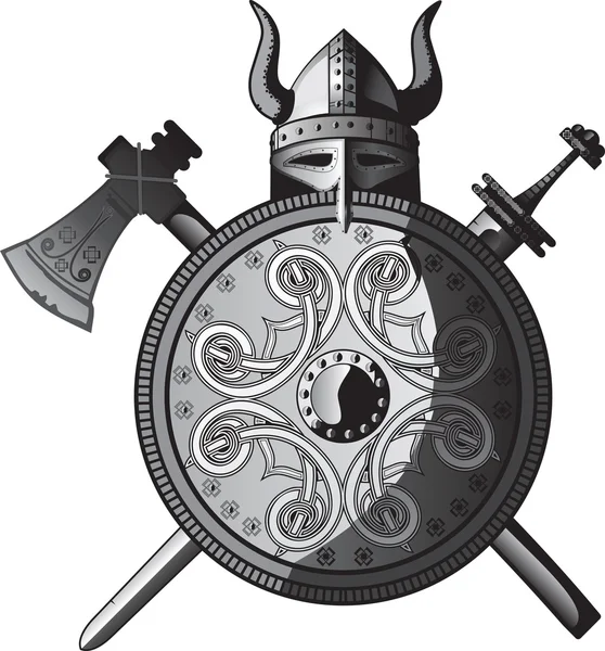 ヘルメット、剣、斧 — ストックベクタ