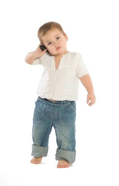 Chłopiec z telefon — Zdjęcie stockowe