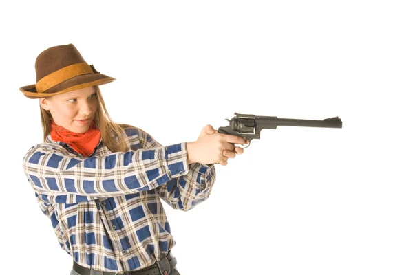 stock image Cowgirl with a gun