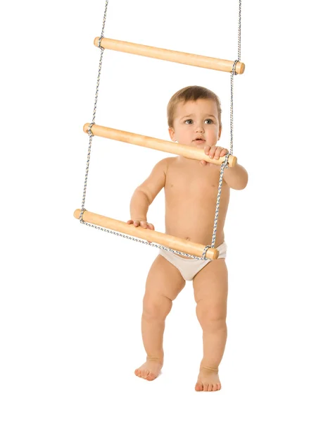 Rapaz com uma escada de corda 2 — Fotografia de Stock