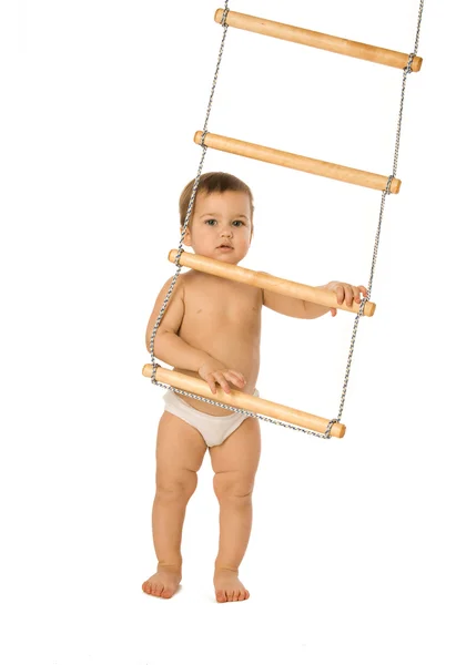 Chlapec s provazový žebřík 2 — Stock fotografie