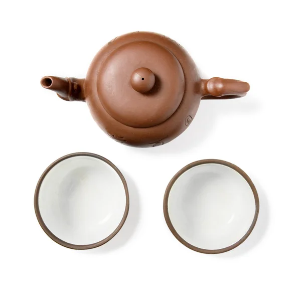 Keramiktopf und zwei Tassen — Stockfoto