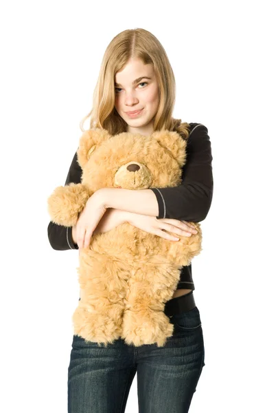 Fata cu un urs Teddy — Fotografie, imagine de stoc