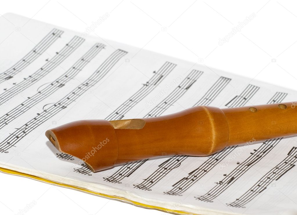 Recorder on a sheet music