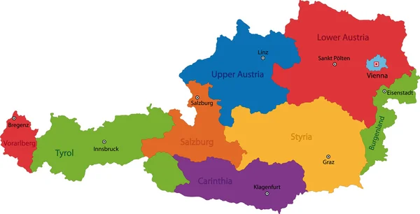 Kaart van Oostenrijk — Stockvector
