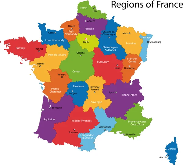 Barevná mapa Francie — Stockový vektor