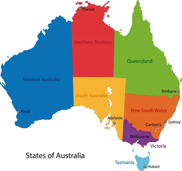 Mapa colorido da Austrália — Vetor de Stock