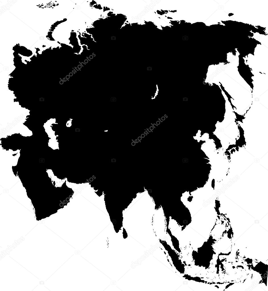 Black Asia map without country borders