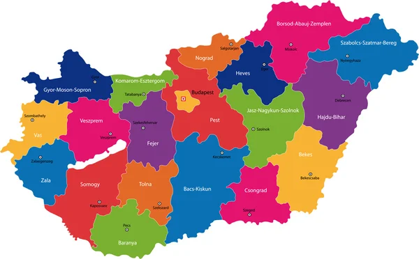 Hungría mapa — Vector de stock