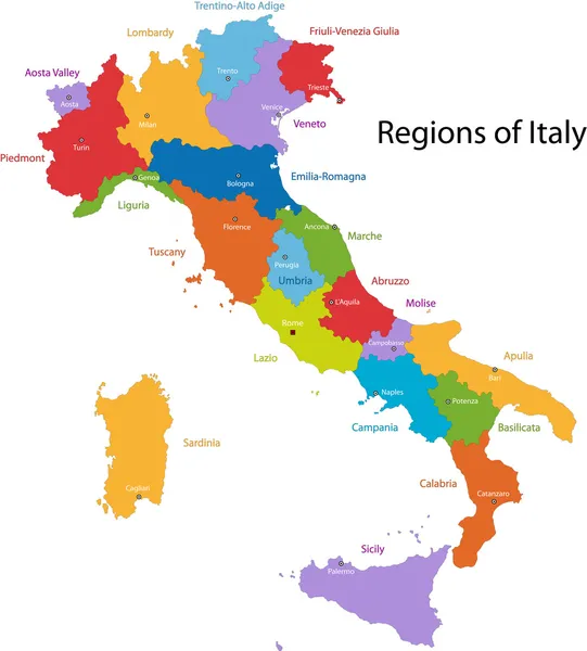 Barevná mapa Itálie — Stockový vektor