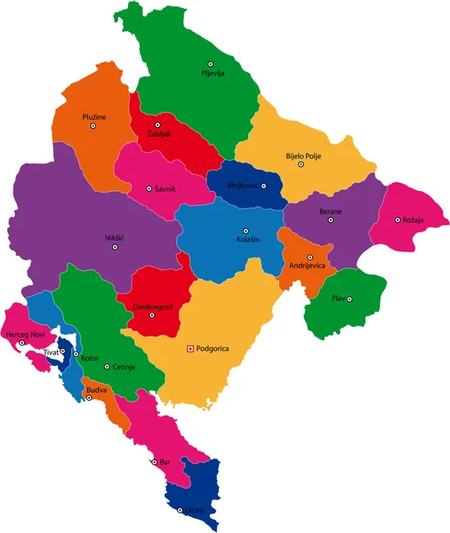 Vektorová mapa Černé hory — Stockový vektor