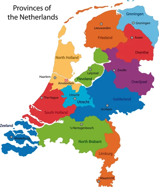 Mapa colorido dos Países Baixos —  Vetores de Stock