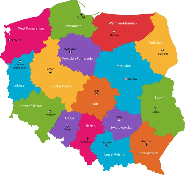 颜色波兰地图 — 图库矢量图片