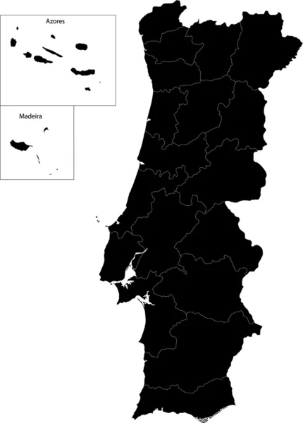 Portogallo nero mappa — Vettoriale Stock