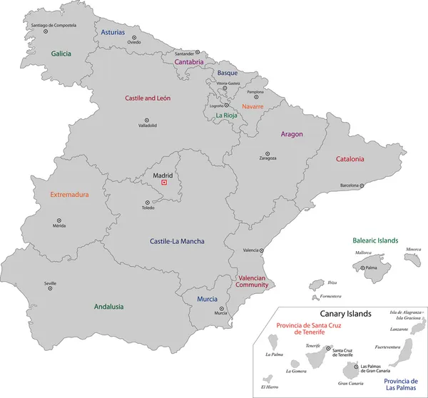 Szary mapa Hiszpania — Wektor stockowy