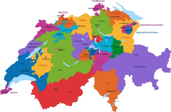 Mappa Svizzera colorata — Vettoriale Stock