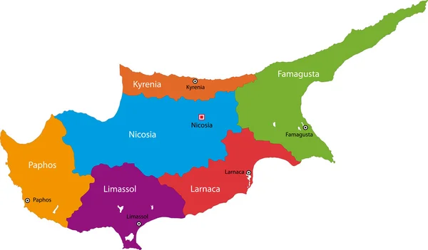 Mapa colorido de Chipre — Vetor de Stock
