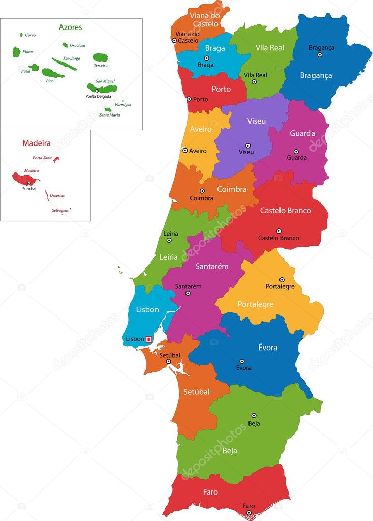 Administrative map of the five regions portugal Vector Image