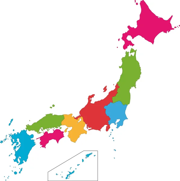 Japonsko mapa barev — Stockový vektor