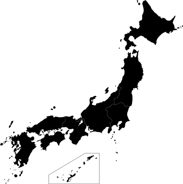 Mapa preto do Japão — Vetor de Stock