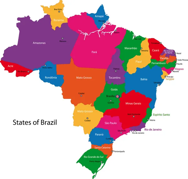 Farbenfrohe Brasilien-Karte — Stockvektor