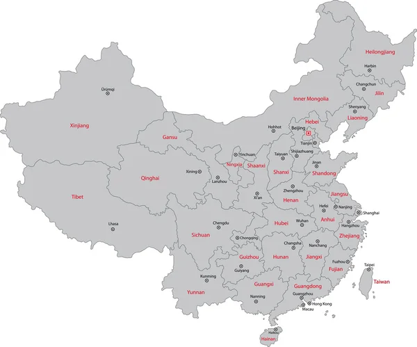 Gris China mapa — Vector de stock