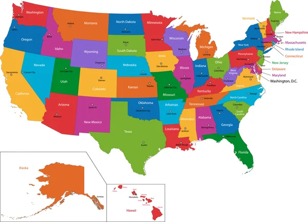 Colorido mapa de Estados Unidos Ilustración De Stock