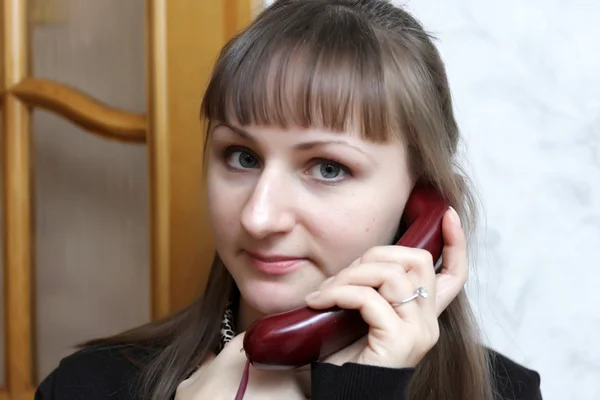 Portrait girl with telephone — Stock Photo, Image