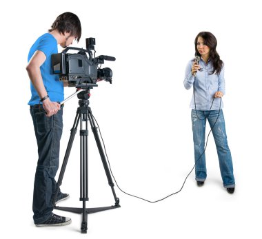 TV reporter presenting the news in studi clipart