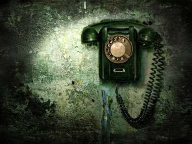 Old phone on the destroyed wall clipart