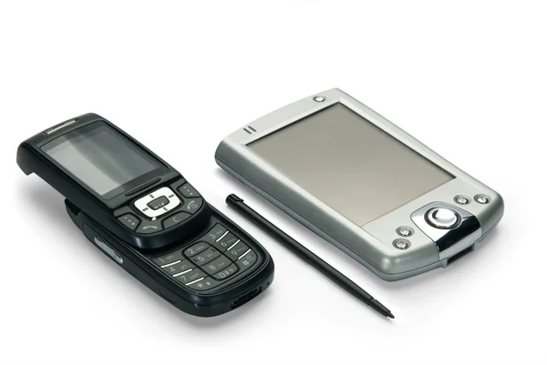 Pocket och mobil, isolerade på vita bac — Stockfoto