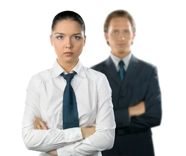 Geschäftsfrau und Mann auf weißem Hintergrund — Stockfoto
