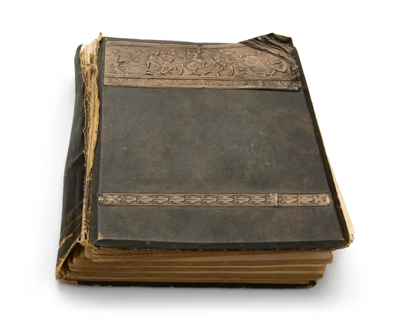 Eski kitap üzerinde izole bir oyma ile — Stok fotoğraf