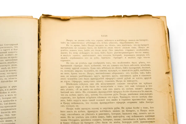 Abrir livro antigo, isolado em bac branco — Fotografia de Stock