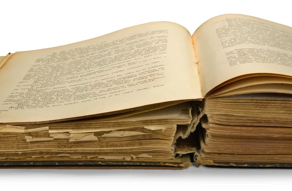 Open oude boek, geïsoleerd op witte bac — Stockfoto