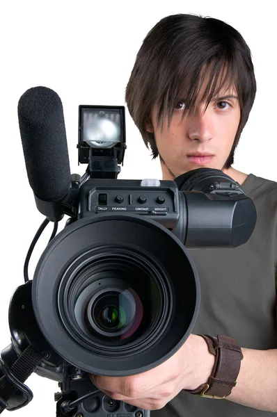 Kameraman, izolovaných na bílém pozadí — Stock fotografie