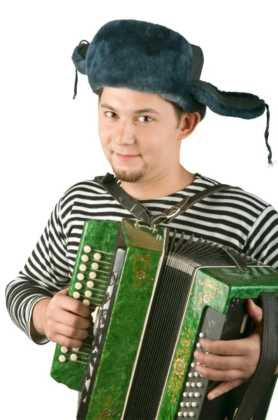 stock image Russian man with accordion, isolated on